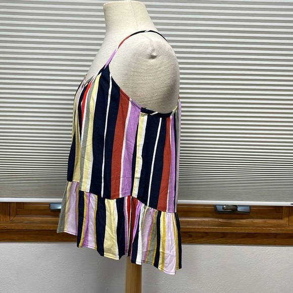 Loft Women's Blue Multicolor Striped Shirred Peplum Cami Tank Top Blouse - Picture 8 of 12